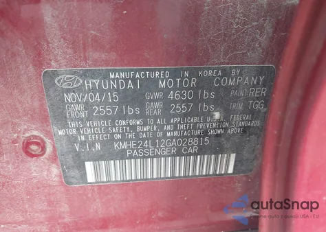 2016 Hyundai Sonata Hybrid Se from USA, damaged, VIN KMHE24L12GA028815